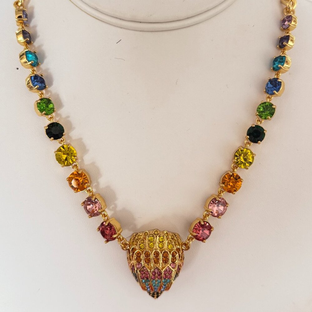 Kurt Geiger London Necklace Eagle Head Gold Tone Pave Multicolored Crystals 15"